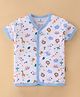 Child World Interlock Knit Half Sleeves Vest with Animal Print - Blue & White
