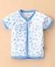 Child World Interlock Knit Half Sleeves Vest Car Print - Blue & White