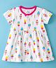 Child World Interlock Half Sleeves Ice Cream Printed Frock - White & Pink