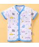 Child World Interlock Knit Half Sleeves Vests Car Print - Blue & White