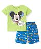 Babyhug Disney Single Jersey  Knit Half Sleeves Short Set with Mickey Mouse Graphics - Green & Blue