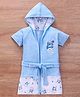 Pink Rabbit Terry Half Sleeves Hooded Bath Robe Big Smile Print - Blue
