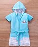Pink Rabbit Terry Half Sleeves Hooded Bath Robe Panda Print - Aqua Blue