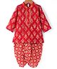Babyhug Cotton Woven Full Sleeves Kurta & Dhoti Set with Floral Print - Red