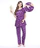 Bella Mama 100% Cotton Knit Half Sleeves Nursing Night Suit Text & Kitty Print - Purple