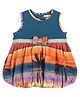 ShoppereTree  Sleeveless Palm Tree Printed & Bow Embellished Balloon Dress - Multi Colour