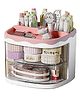 House of Quirk Countertop Pen Holder Plastic Stationery Storage Box With Rotating Drawer Pen Holder Desktop Storage Large Capacity  - Pink