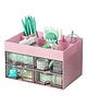 House of Quirk Desk Organiser with Drawer  Multifunctional Desk Organizer  Office Organizer  4 Plastic Compartments with Drawer  Storage Shelf for Office  School  Pink