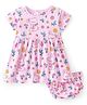 Doodle Poodle 100% Cotton Knit Half Sleeves Floral Print Frock With Bloomer -Pink
