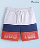 Honeyhap Premium Terry 100% Cotton Shorts  with Bio Finish Text Print - Grey Navy & Orange
