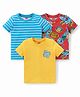 Babyhug Cotton Knit Half Sleeves T-Shirts Striped & Text Graphics Pack of 3 - Multicolour