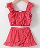 Kookie Kids Sleeveless Top & Skirt Set with Frill Detailing & Polka Dot Print - Red
