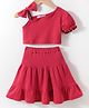 Kookie Kids One Shoulder Sleeves Solid Colour Top with Tiered Skirt - Red