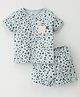 First Smile Cotton Knit Half Sleeves Printed Nightsuit with Animal Patch- Sky Blue