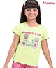 Honeyhap Premium 100% Cotton Single Jersey Half Sleeves Night Suit With Bio Finish Floral Print - Camellia Rose Pink & Shadow Lime