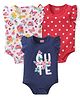Babyhug 100% Cotton Knit Interlock Frill Sleeves Onesies With Floral & Butterfly Print Pack Of 3 - White Red & Navy Blue