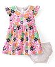 Bonfino 100% Cotton Frill Sleeves Dress with Bloomer Floral Print - Ivory