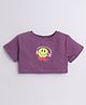 Aww Hunnie Cotton Jersey Half Sleeves Smiley Emoji Printed Crop Top - Purple