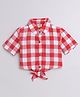 Aww Hunnie Half Sleeves Checked Front Tie Up Shirt - Red
