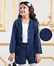 Mark & Mia Woven Full Sleeves Solid Color Top With Solid Blazer & Shorts Set - Navy Blue