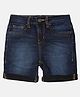 Kiddopanti Solid Denim Shorts - Dark Wash Blue