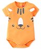 Babyhug 100% Cotton Knit Halt Raglan Sleeves Bear Face Printed Onesie - Orange