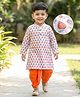 Babyhug Cambric Full Sleeves Hand Block Printed Dhoti Kurta Set - White