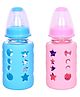 DOMENICO Premium Glass Baby Feeding Bottle for Kids Ultrasoft Nipple Glass Feeding Bottle with Silicone Cover Feeding Bottle for Milk and Baby Drinks No Leakage ML & OZ Marking (Color :- Blue/Pink, 120 ml)