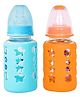 DOMENICO Premium Glass Baby Feeding Bottle for Kids Ultrasoft Nipple Glass Feeding Bottle with Silicone Cover Feeding Bottle for Milk and Baby Drinks No Leakage ML & OZ Marking (Color :- Orange/Blue, 120 ml)