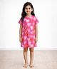 Anthrilo 100% Organic Cotton Knitted Half Sleeves Hearts Printed Night Dress - Pink