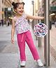 Kookie Kids One Shoulder Sleeves Floral Printed Top & Pants Set - Fuchsia