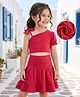 Kookie Kids One Shoulder Sleeves Top & Skirt Set with Bow Applique - Red