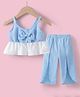 Kookie Kids Sleeveless Top & Culottes With Bow Applique - White & Sky Blue