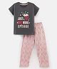 Lazy Bones Sinker Knit Half Sleeves Night Suit With Text Print - Grey & Pink