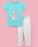 Lazy Bones Sinker Half Sleeves Night Suit With Koala Print - Coral Blue