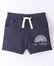 OLLYPOP Cotton Knit Shorts With Text Embroidery - Blue