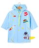 Babyhug Full Sleeves Below Knee Length Raincoat Astro Print & Applique  - Light Blue