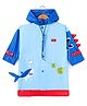 Babyhug Full Sleeves Below Knee Length Raincoat Shark Print & Applique - Light Blue