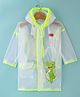 Babyhug Full Sleeves Below Knee Length Dino Box Kids Hooded Raincoat - White & Green
