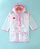 Babyhug Full Sleeves Below Knee Length Pony Box Kids Hooded Raincoat - White & Pink
