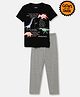Mackly Cotton Knitted Half Sleeves Animals Printed Tee With Pajama - Black & Grey