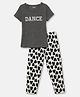 Mackly Cotton Knitted Half Sleeves Dance Text & Heart Printed Night Suit - Charcoal Grey & White