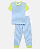 Mackly Cotton Elastane Knitted Half  Sleeves Striped Coordinating Night Suit - Light Blue  & Green