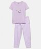 Mackly Cotton Elastane Knitted Half Sleeves Unicorn Printed Tee With Striped Pajama - Purple