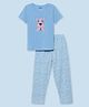 Mackly Cotton Elastane Knitted Half Sleeves Dog & Abstract Printed Night Suit - Blue