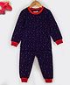 Hugsntugs Cotton Jersey Knitted Full Sleeves Dots Printed Coordinating Tee & Pajama Set - Navy Blue