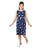 Clothe Funn Sleeveless Unicorn  Printed Bow Embellished Knitted Dress - Navy