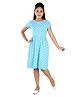 Clothe Funn Half Sleeves Polka Dots Printed Knitted Dress - Teal Blue