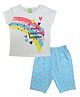Clothe Funn Half Sleeves Hearts    Printed Knitted Tee & Shorts Set - White & Teal Blue