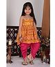 Kinder Kids Sleeveless Bandhej Design & Gota Lace Embellished Kurta With Dhoti - Yellow & Pink